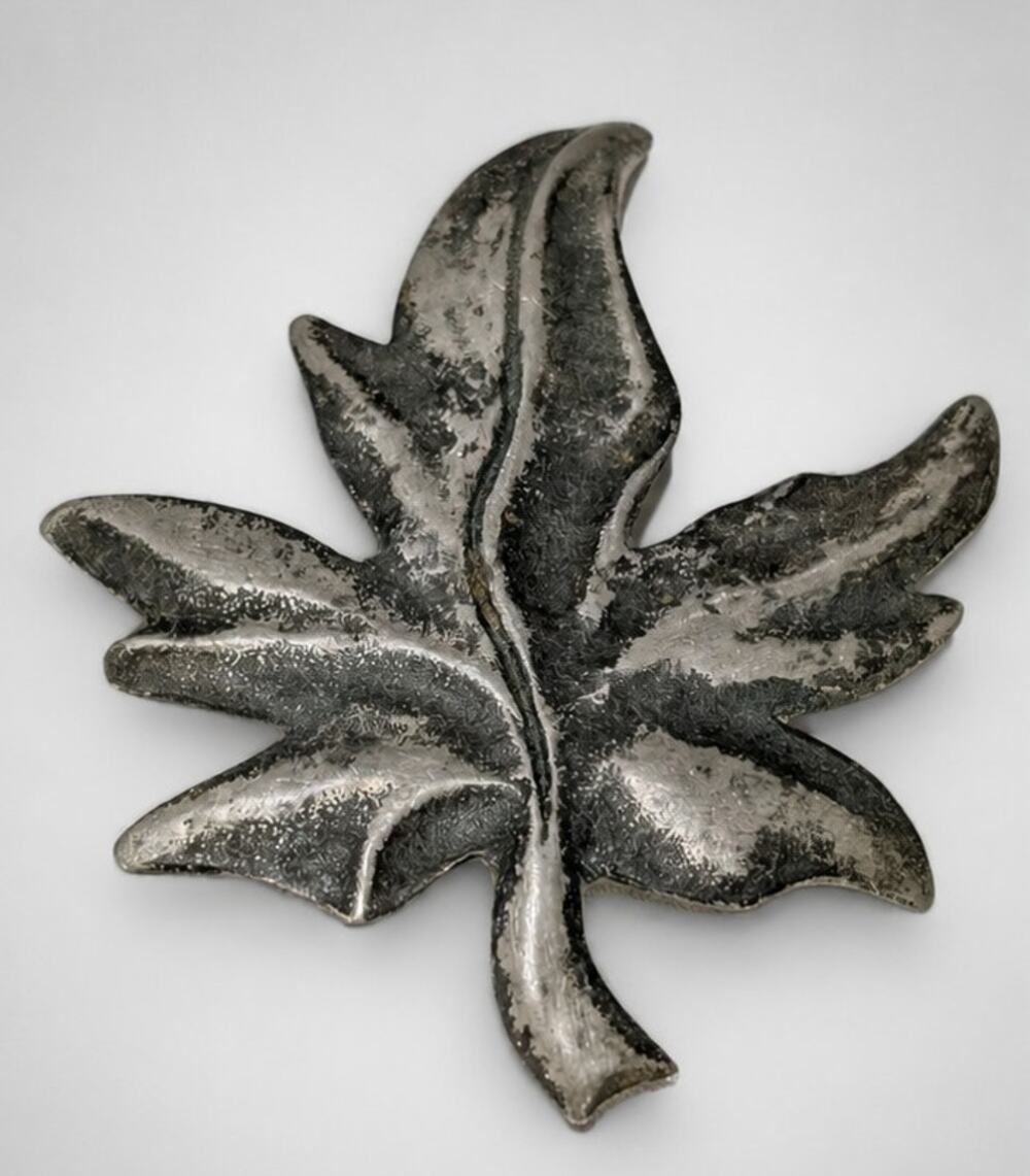 Vintage Leaf Brooch Pin Signed Sweden 2.75" Unique Antiqued Finish Sf-77